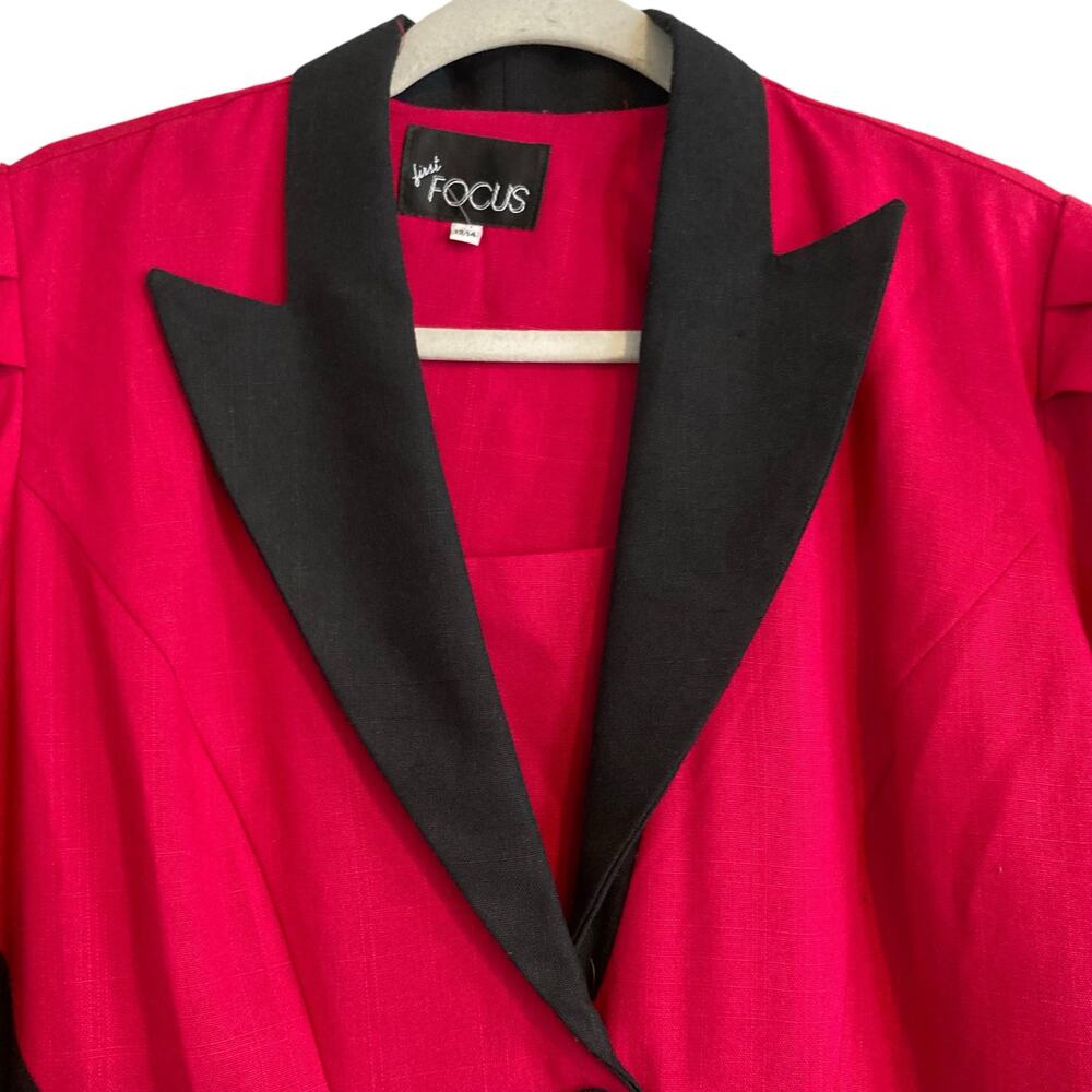 Vintage 80s Pink Black Cloth Button Collar V Neck Boxy Oversize Dress Sz Medium - Picture 10 of 16
